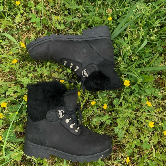 Vintage Sorel Black Leather Shearling Lace Up Boots CANADA MADE IN CANADA - Picture 4 of 11